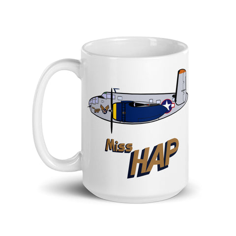B-25 Miss Hap White glossy mug